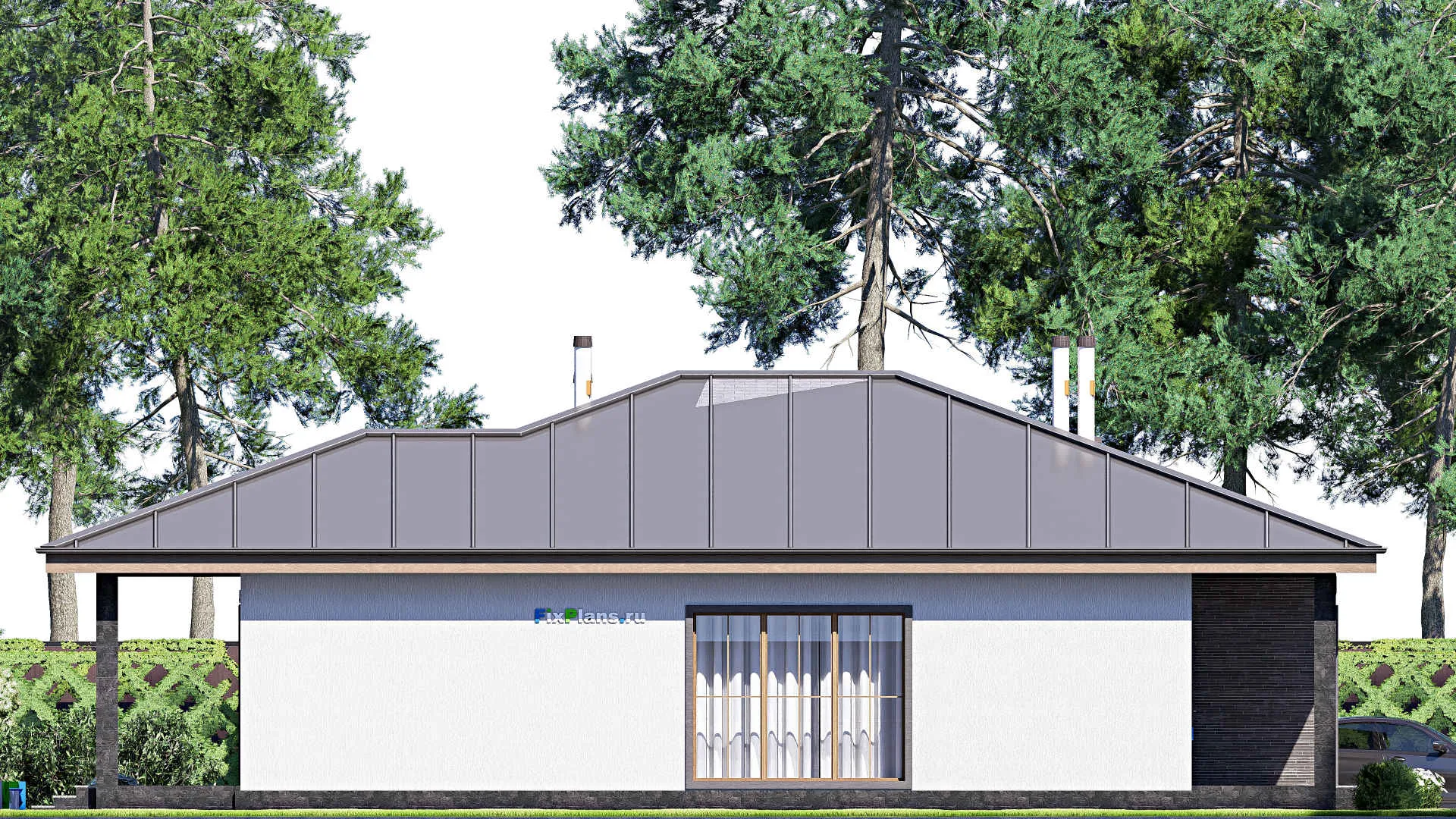 F-18152 - Проект одноэтажного дома 13 на 18, площадью 160 м² с террасой и 3 спальнями