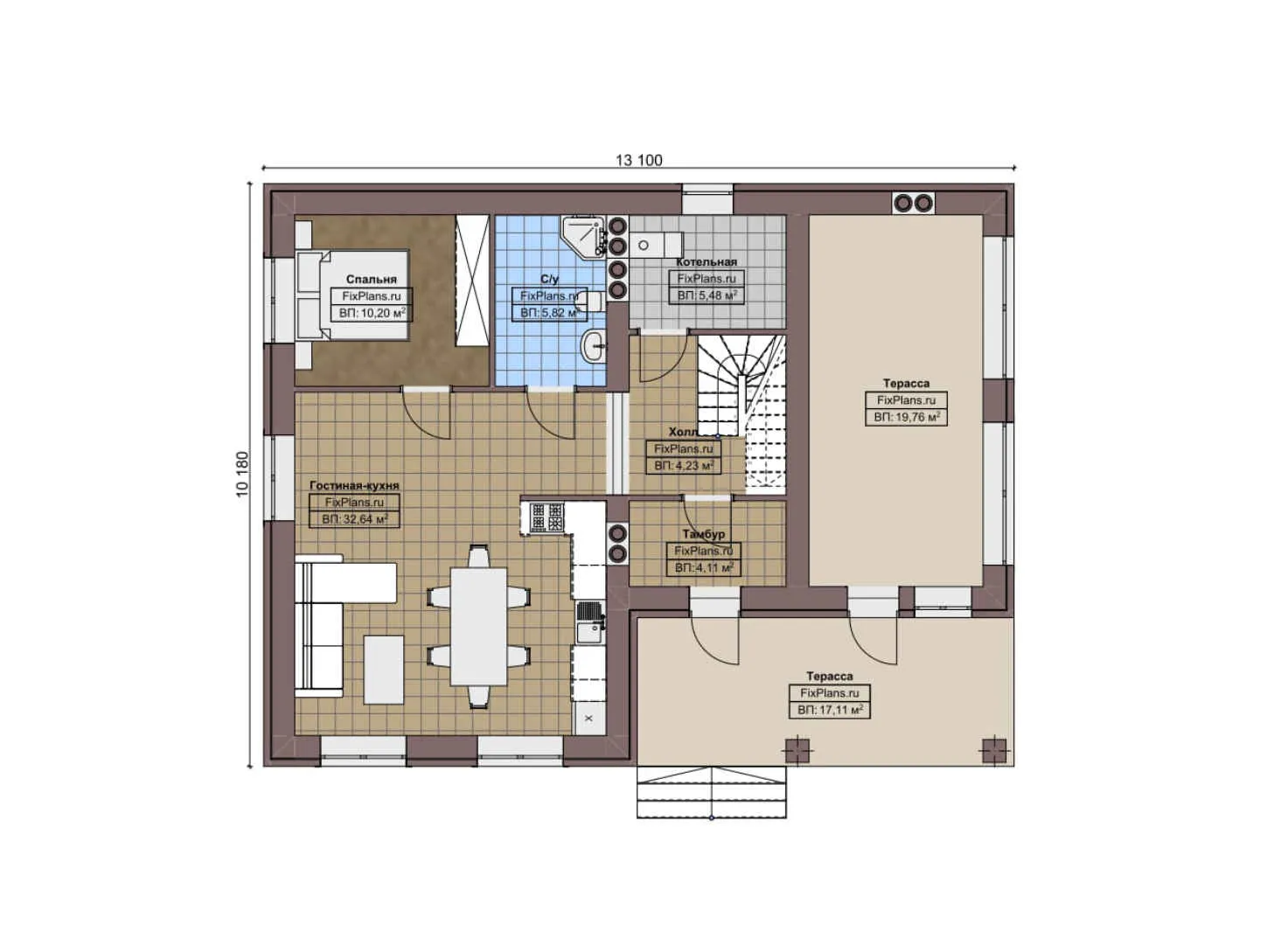 F-4292 - Планы дома с мансардой 11 на 14, площадью 180 м² с террасой и 5 спальнями