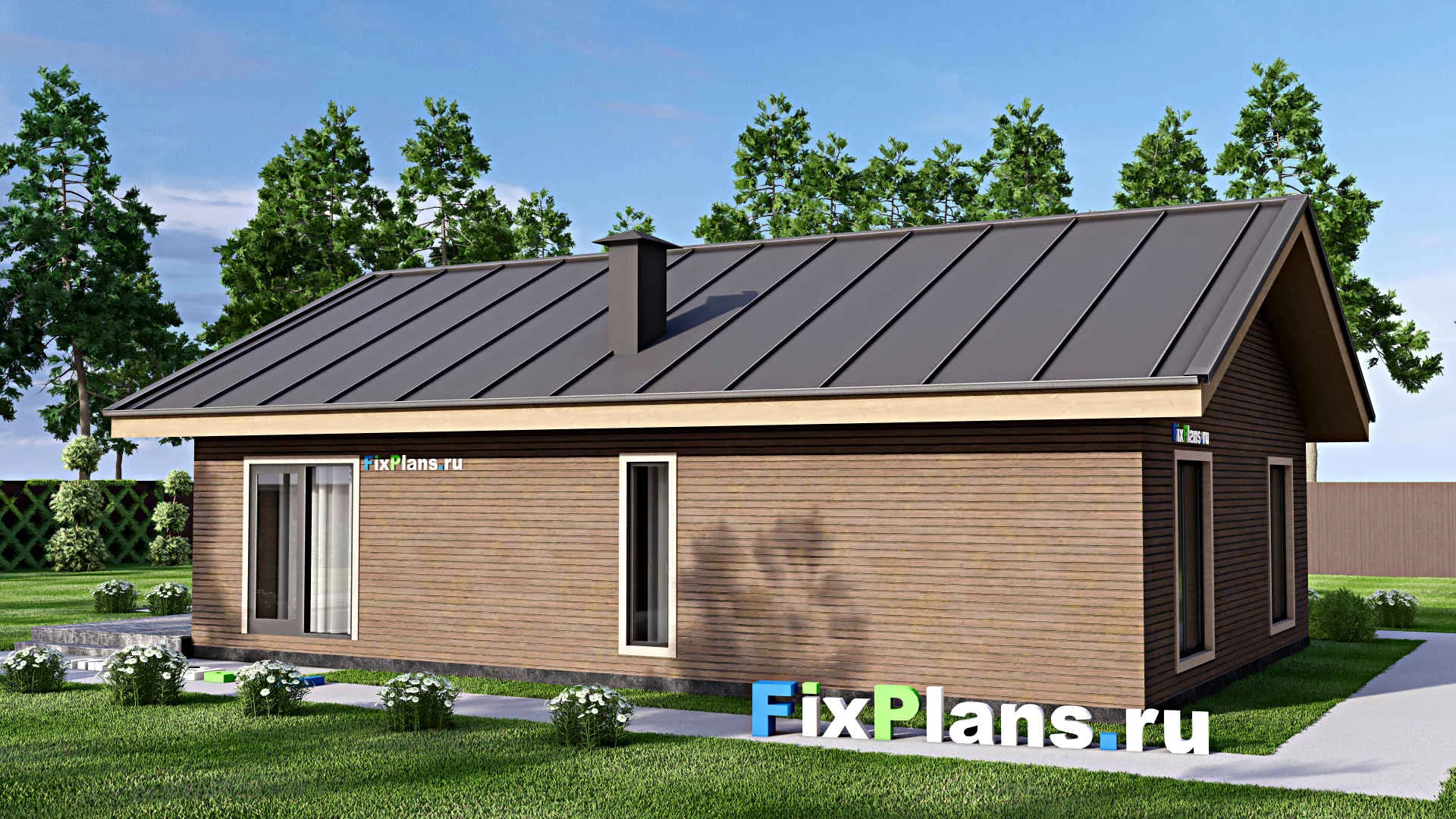 F-13778 - Проект одноэтажного дома 11 на 16, площадью 140 м² с террасой и 2 спальнями