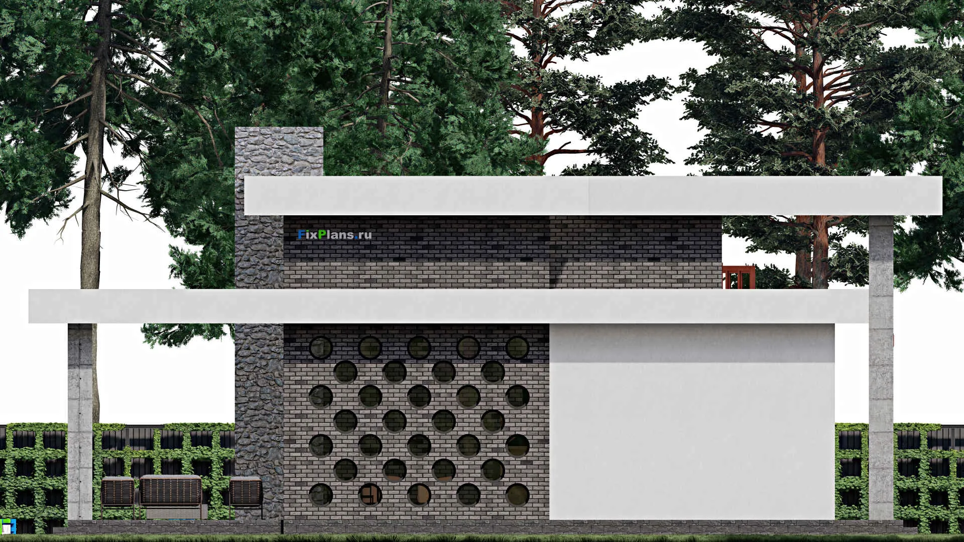 F-0404 - Проект одноэтажного дома 12 на 23, площадью 290 м² с террасой и 2 спальнями