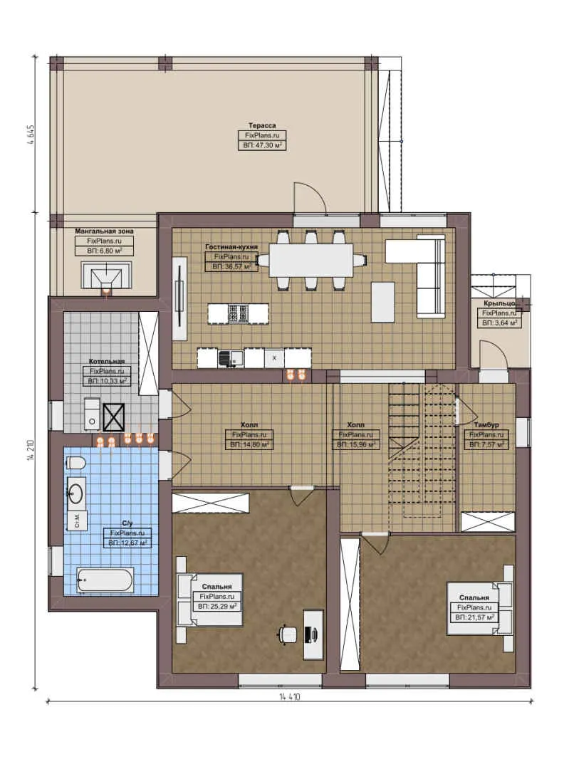 F-4994 - Планы дома с мансардой 15 на 15, площадью 350 м² с террасой, балконом и 4 спальнями