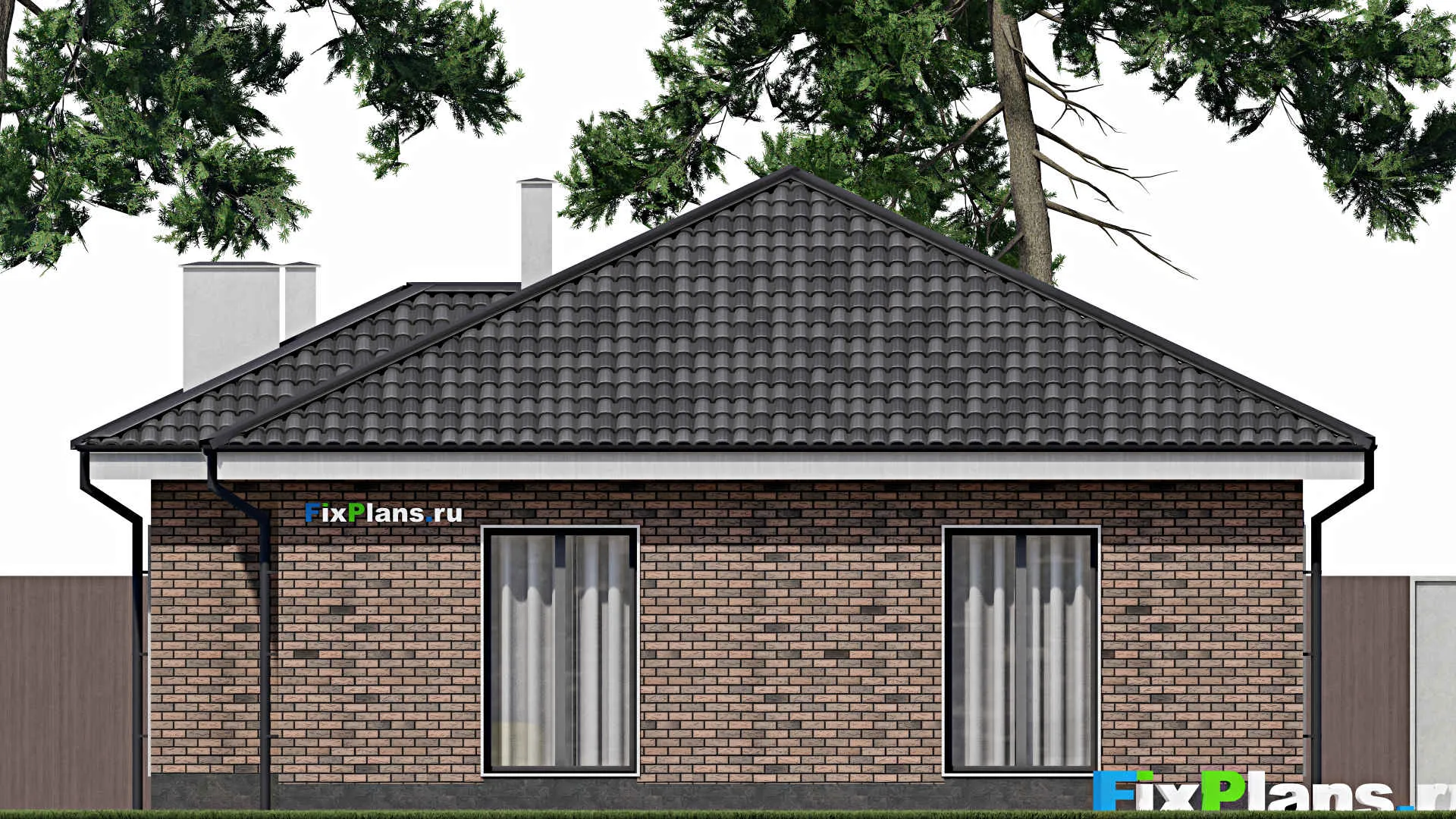 F-1277 - Проект одноэтажного дома 11 на 12, площадью 120 м² с террасой и 3 спальнями