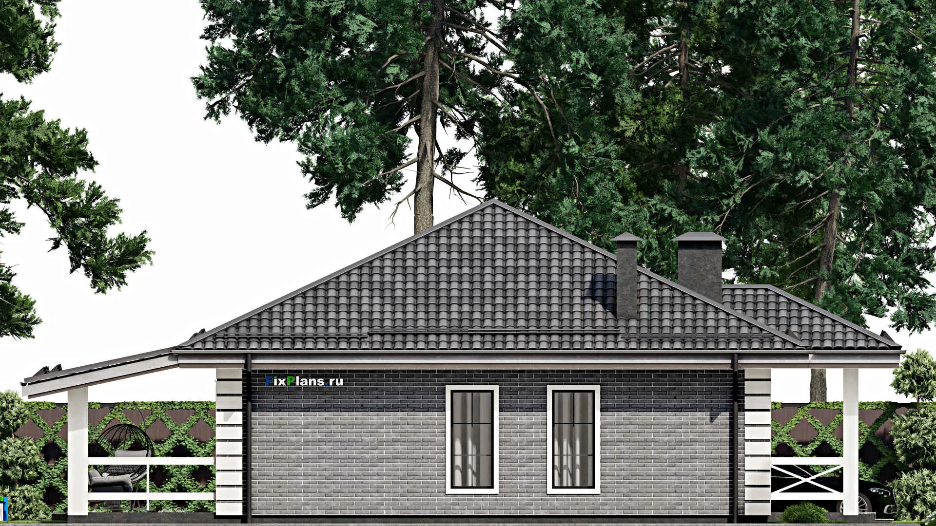 F-7154 - Проект одноэтажного дома 11 на 17, площадью 200 м² с террасой и 4 спальнями