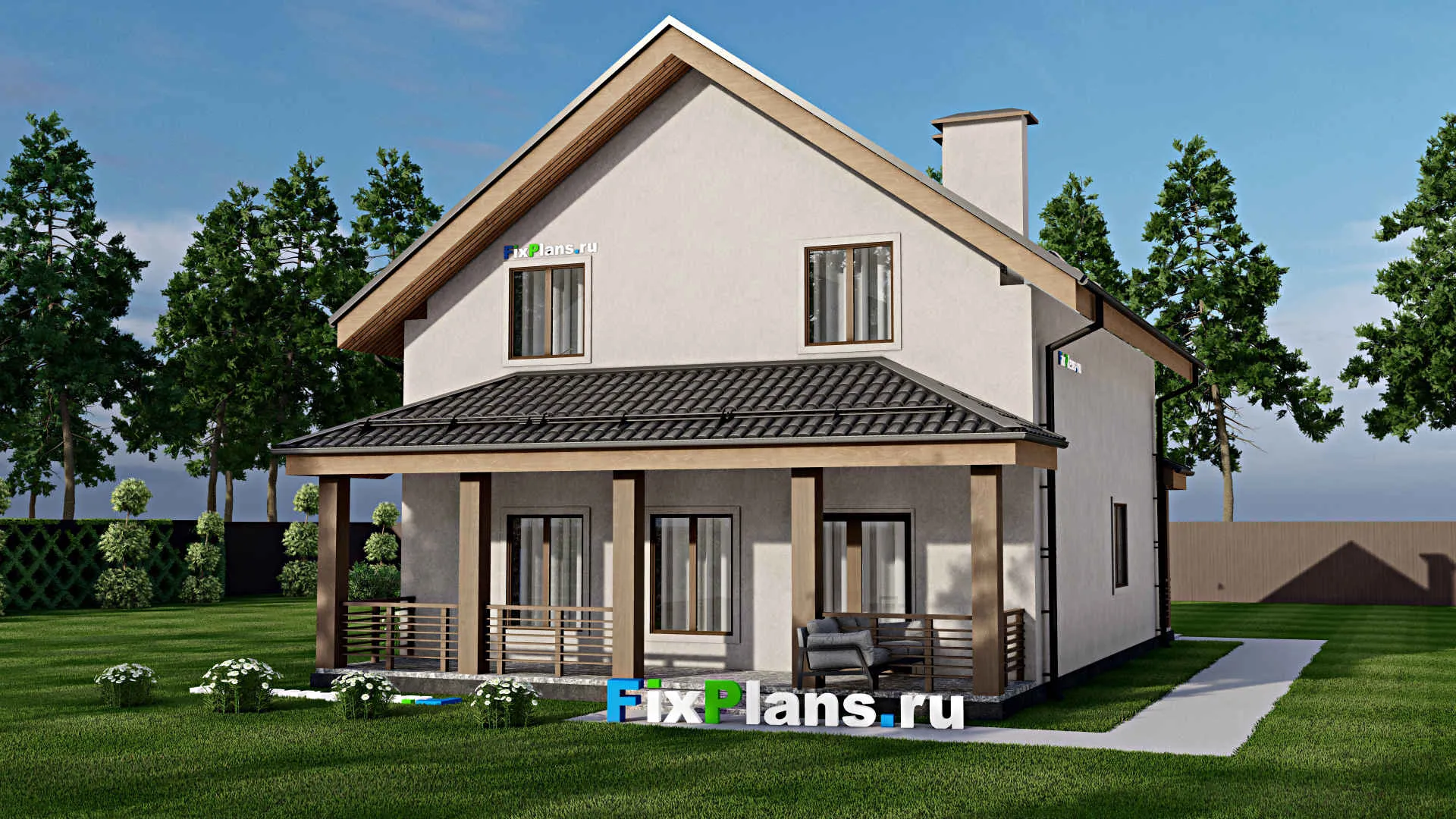 F-10088 - Проект дома с мансардой 10 на 14, площадью 190 м² с террасой и 5 спальнями