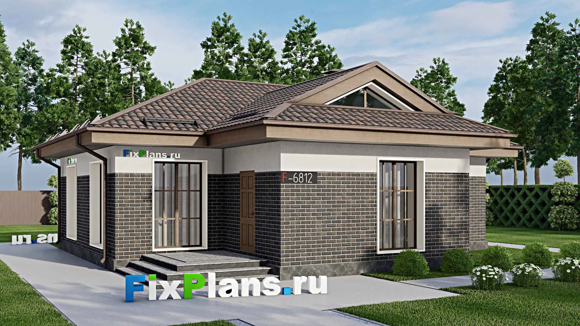 F-6812 - Проект одноэтажного дома 12 на 14, площадью 100 м² с 2 спальнями