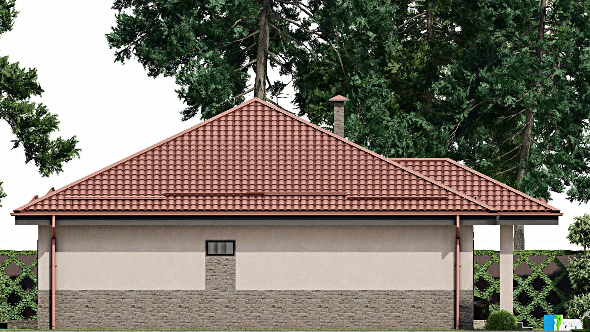 F-5399 - Проект одноэтажного дома 13 на 13, площадью 150 м² с 4 спальнями