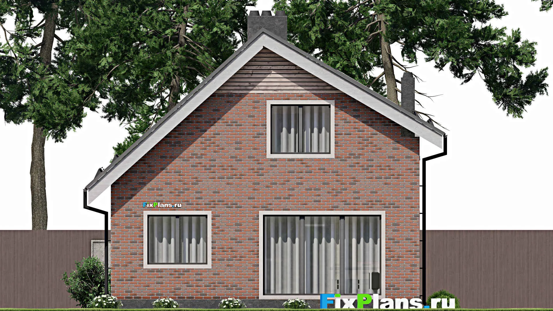 F-3059 - Проект дома с мансардой 9 на 14, площадью 150 м² с балконом, гаражом на 1 машину и 3 спальнями