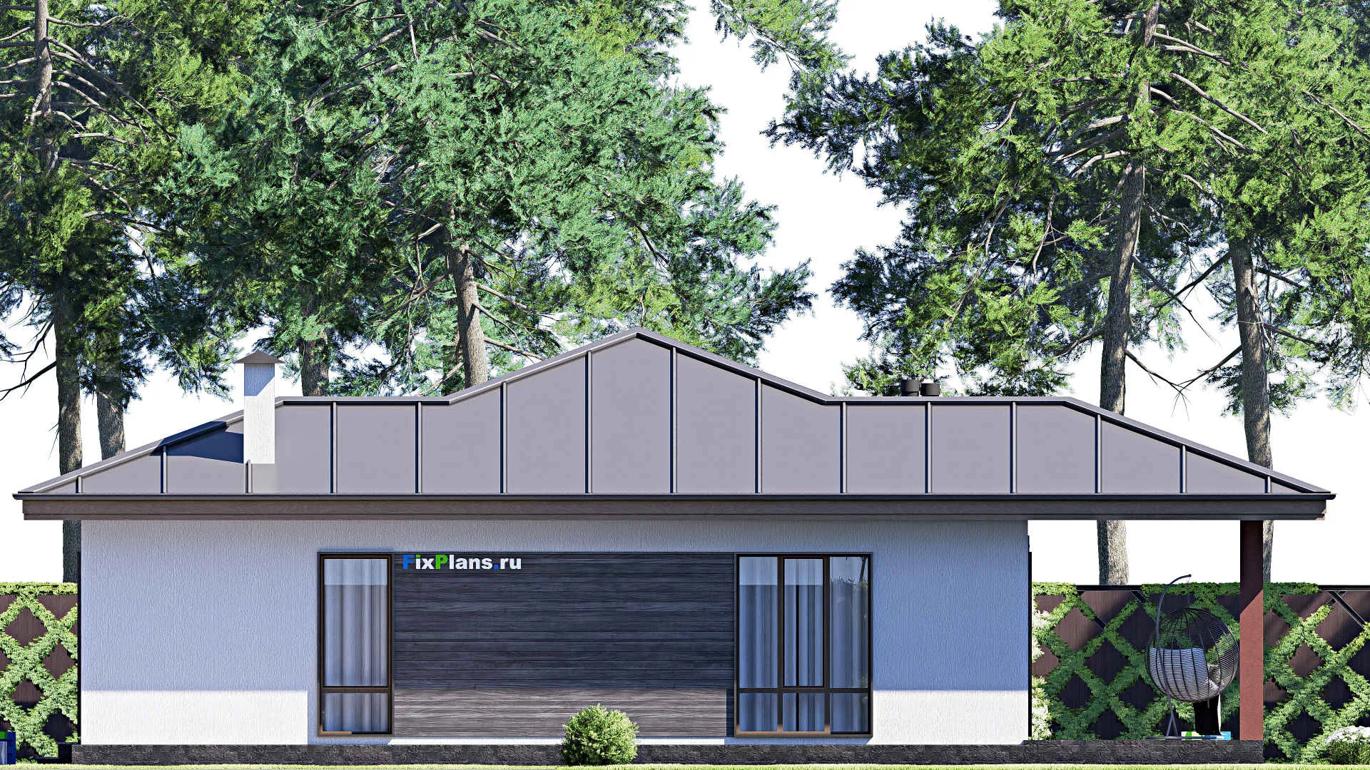 F-18665 - Проект одноэтажного дома 11 на 16, площадью 110 м² с террасой и 2 спальнями