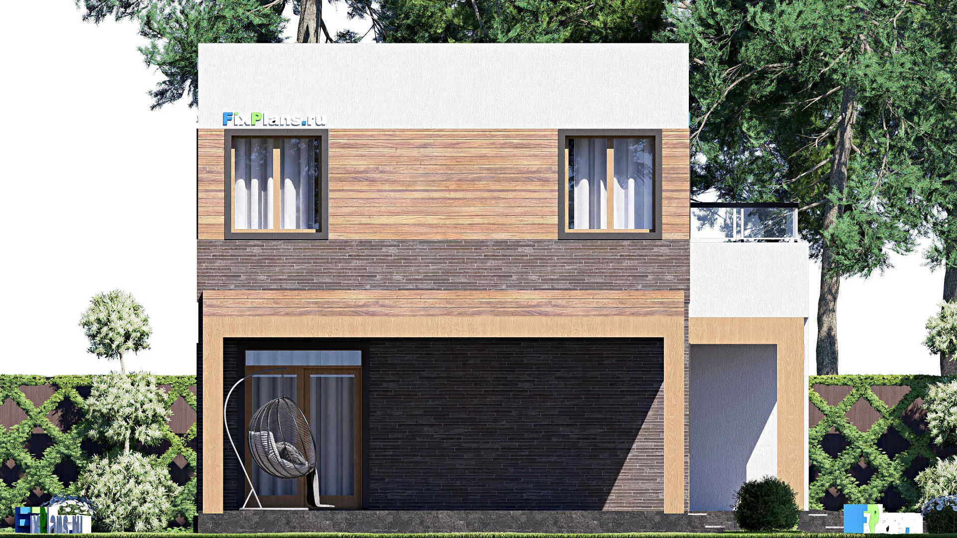 F-19511 - Проект двухэтажного дома 10 на 17, площадью 160 м² с террасой, гаражом на 1 машину и 3 спальнями