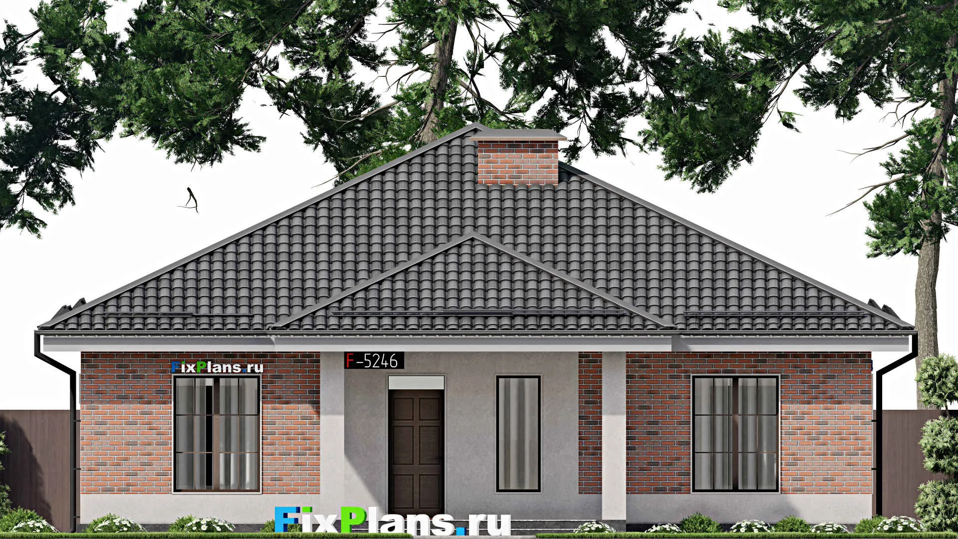 F-5246 - Проект одноэтажного дома 14 на 19, площадью 170 м² с террасой и 4 спальнями