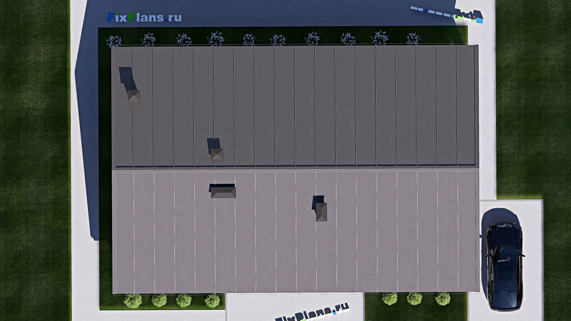 F-18395 - Проект одноэтажного дома 13 на 19, площадью 210 м² с террасой, баней и 3 спальнями