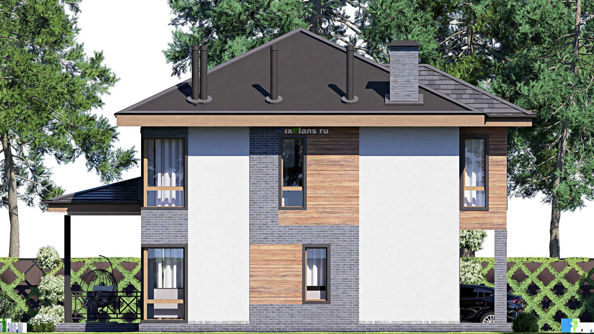 F-19529 - Проект двухэтажного дома 12 на 15, площадью 200 м² с террасой и 3 спальнями