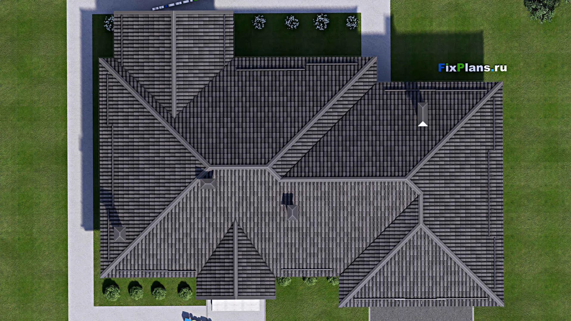 F-13157 - Проект одноэтажного дома 17 на 22, площадью 230 м² с террасой, гаражом на 2 машины и 3 спальнями