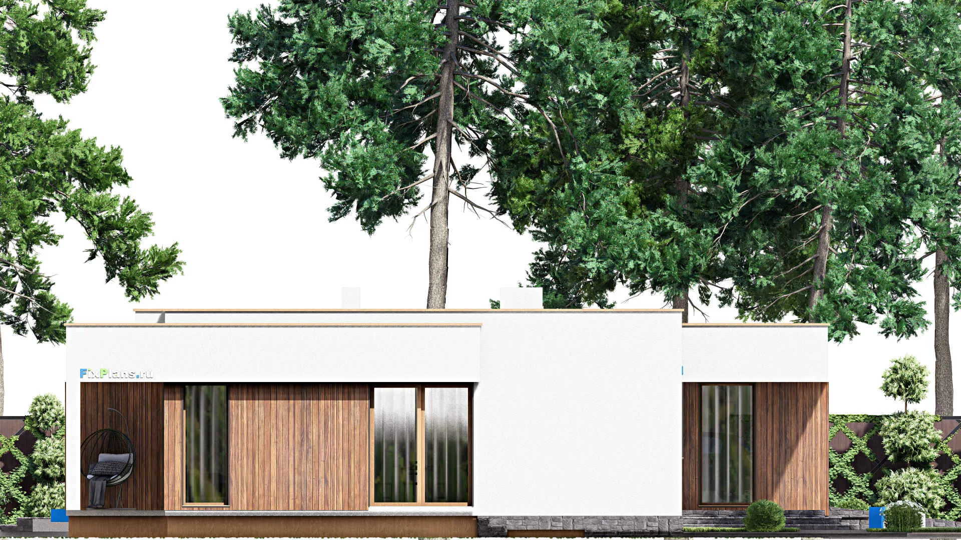 F-15839 - Проект одноэтажного дома 17 на 17, площадью 230 м² с террасой, гаражом на 2 машины и 3 спальнями