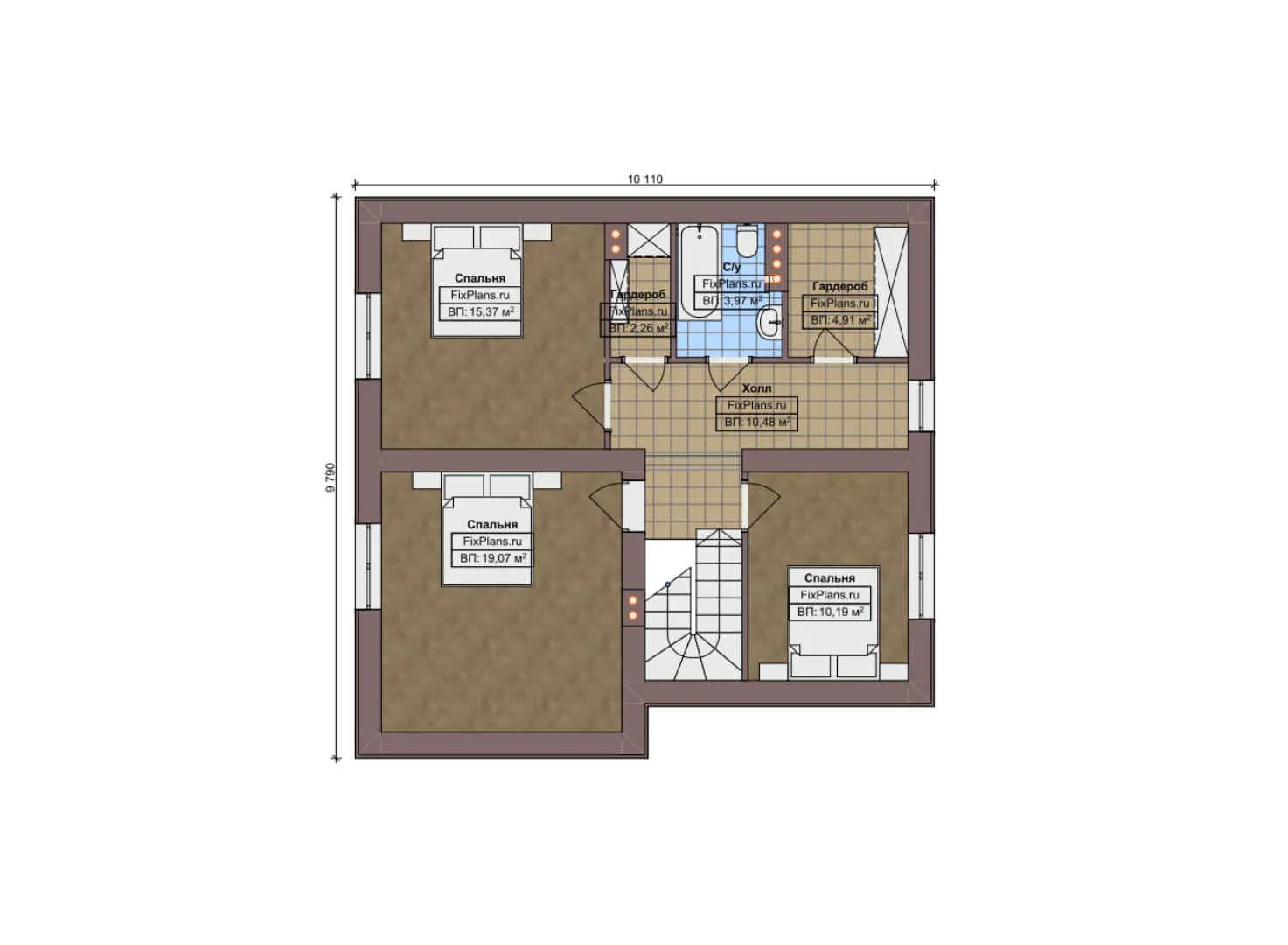 F-10493 - Планы дома с мансардой 10 на 14, площадью 150 м² с 4 спальнями