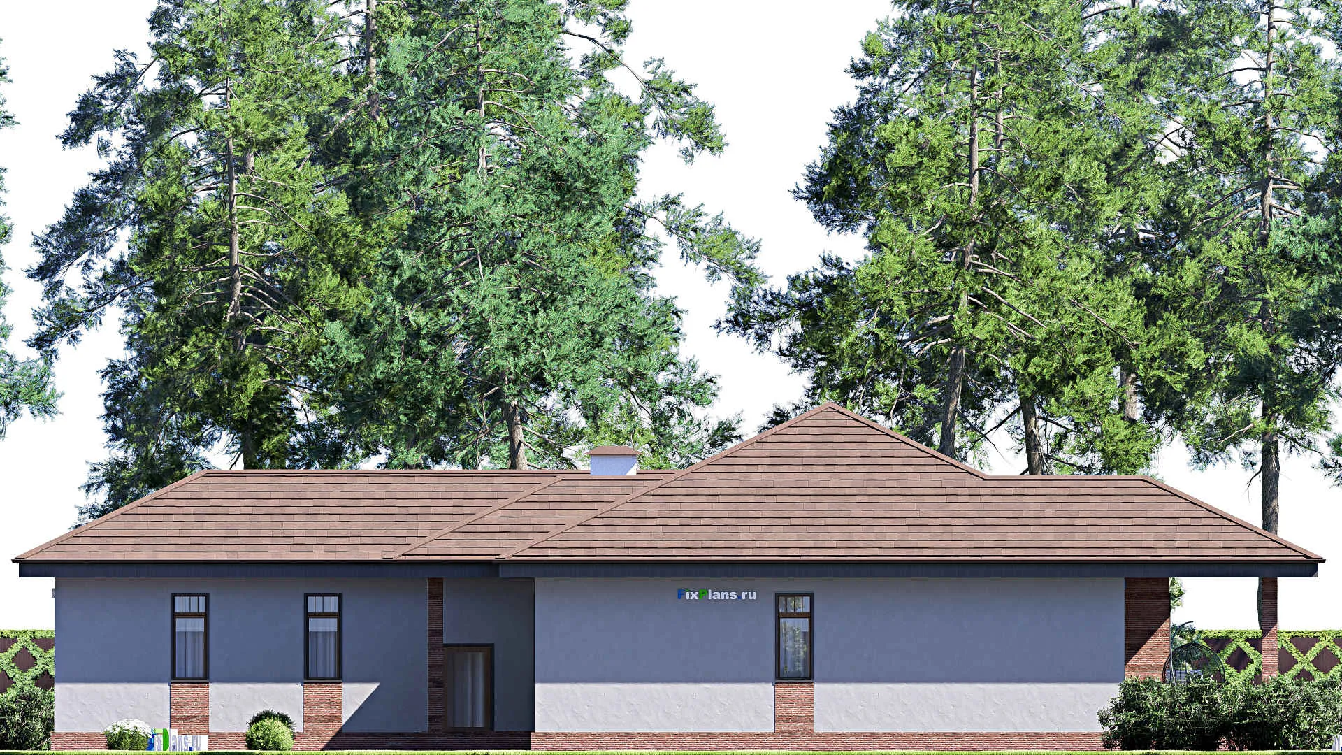 F-18674 - Проект одноэтажного дома 22 на 24, площадью 270 м² с террасой, гаражом на 2 машины и 3 спальнями