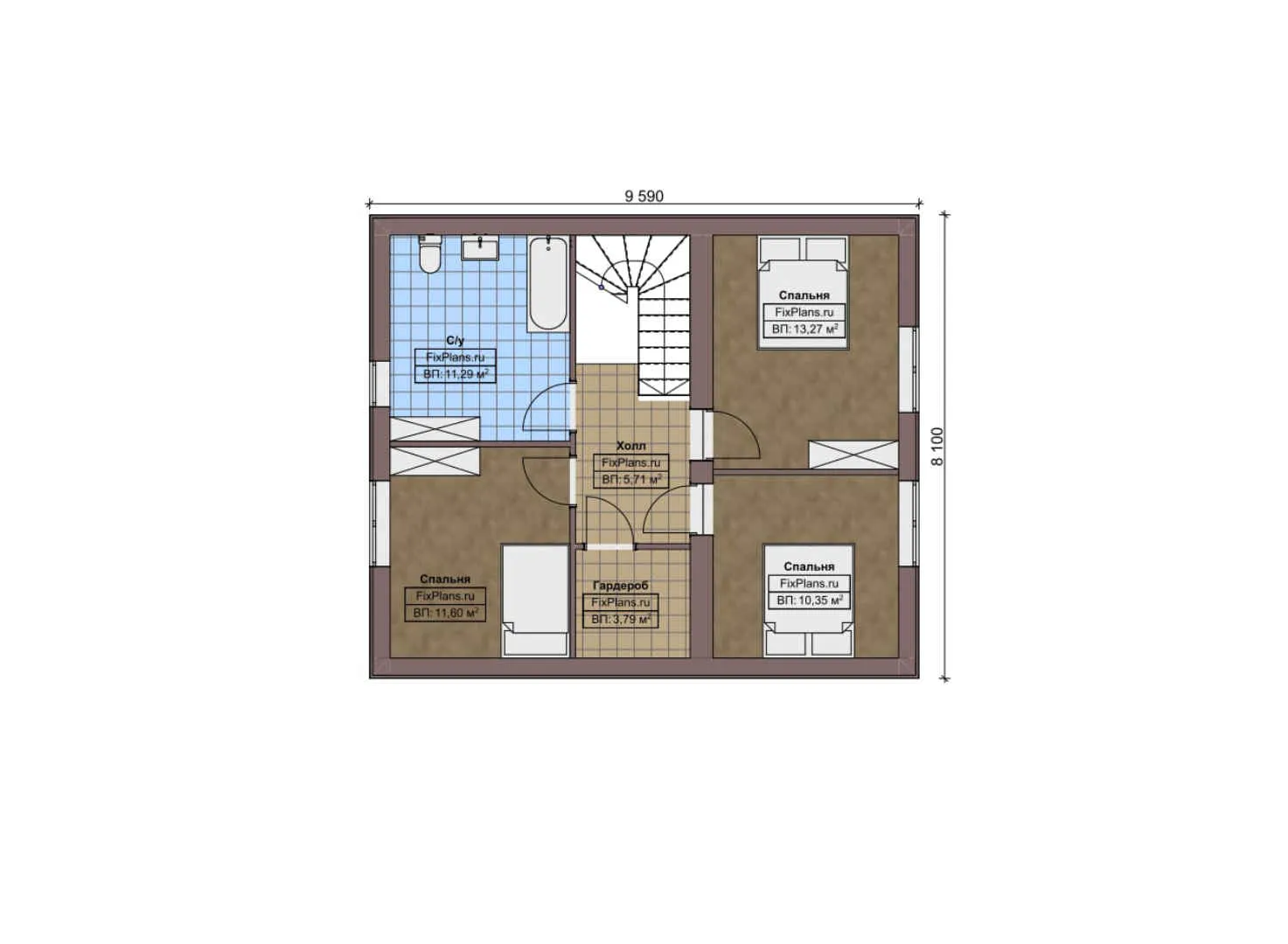 F-5939 - Планы дома с мансардой 9 на 10, площадью 140 м² с террасой и 4 спальнями